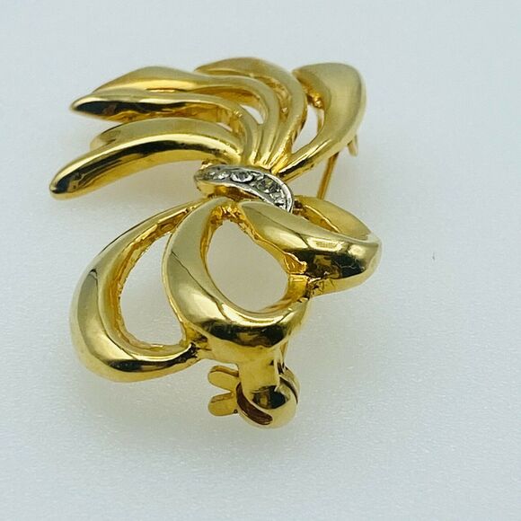 Swarovski Gold Tone Bow Brooch Pin Clear Crystal Rhinestones 2" - Picture 4 of 9